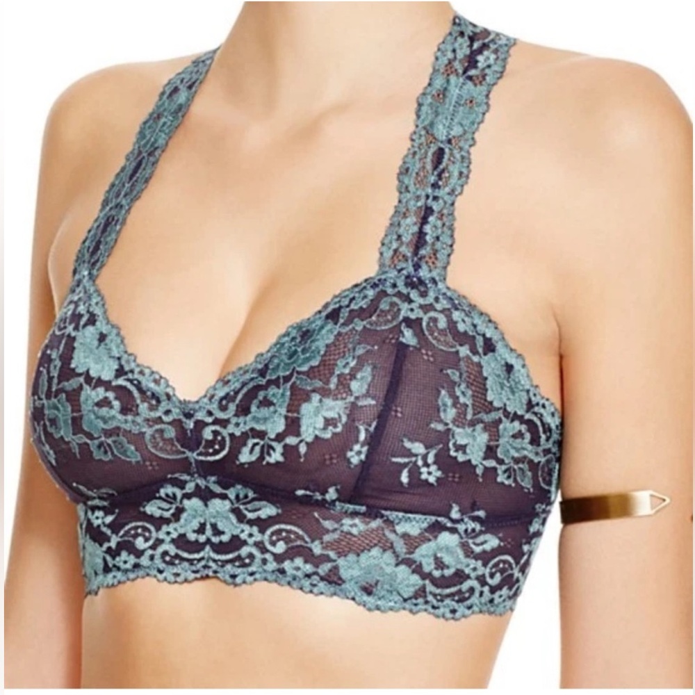 Intimately Free People Cross Dye Galloon Lace Blue Green Racerback Bralette